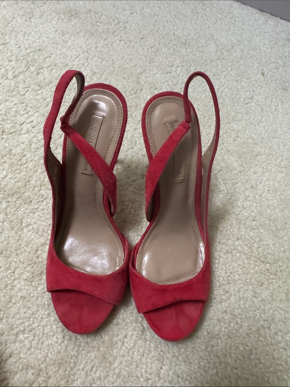 BCBGMaxAzria Red Suede Open-Toe Slingback Heels
